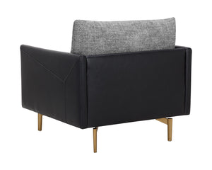 Sunpan Ashi Armchair - Stylish Nash Zebra Upholstered Comfort with Coal Black Faux Leather & Brass Accents