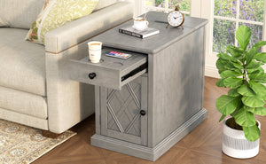English Elm U-can Acacia Wood End Table with Usb Charging Station Drawer and Cabinet Storage Antique Gray N724P353565E