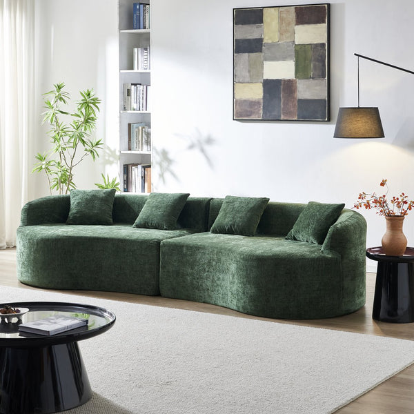 English Elm 111" L Shaped Cloud Sofa Plush Chenille Upholstered High Density Foam Apartment Living Room Green W1669S00056