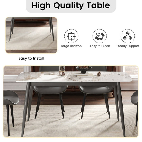 English Elm 62.99" Modern Artificial Stone Dining Table With Curved Edges & Dark Grey Metal Legs For 6 People P3 W1535S00508-GIGA