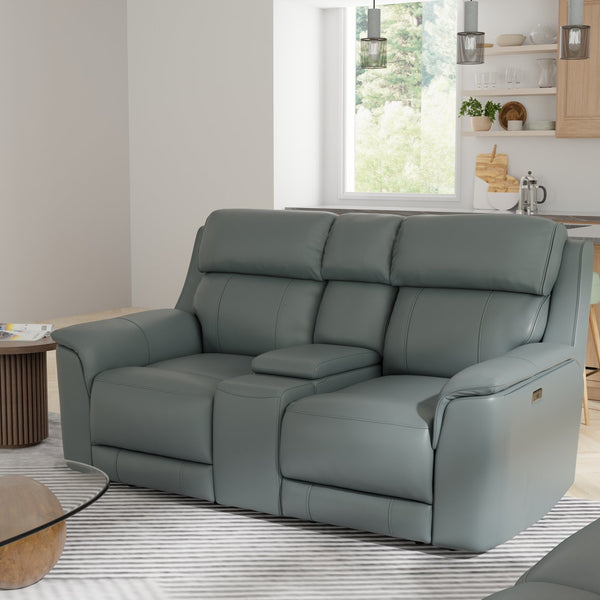 English Elm Oslo Dual Power Reclining Love Seat With Console – Luxurious Sapphire Comfort & Modern Design B339P411568