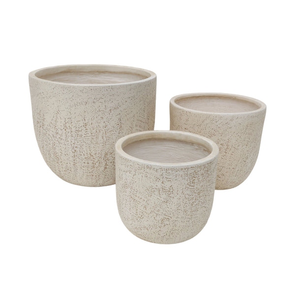 English Elm Large Concrete Style Magnesium Oxide Round Planters Set for Patio and Indoor Decor W5212P434277