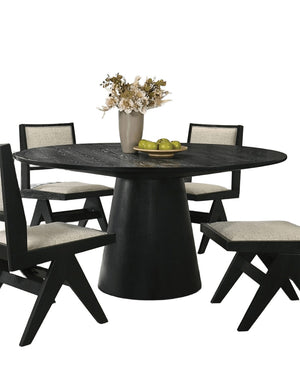 English Elm Dining Solid Wood Dining Table with Dual Pedestal Trestle Base and 18" Leaf, Molded Detail Finish Black 63 L x 63 W x 8 H B2741S00132