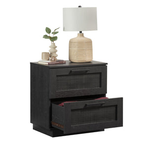 English Elm Night Stand - Sleek Black Finish With Smooth-Glide Drawers For Stylish Bedroom Organization & Storage B356P402747