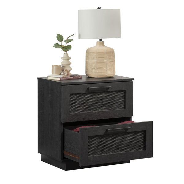English Elm Night Stand - Sleek Black Finish With Smooth-Glide Drawers For Stylish Bedroom Organization & Storage B356P402747
