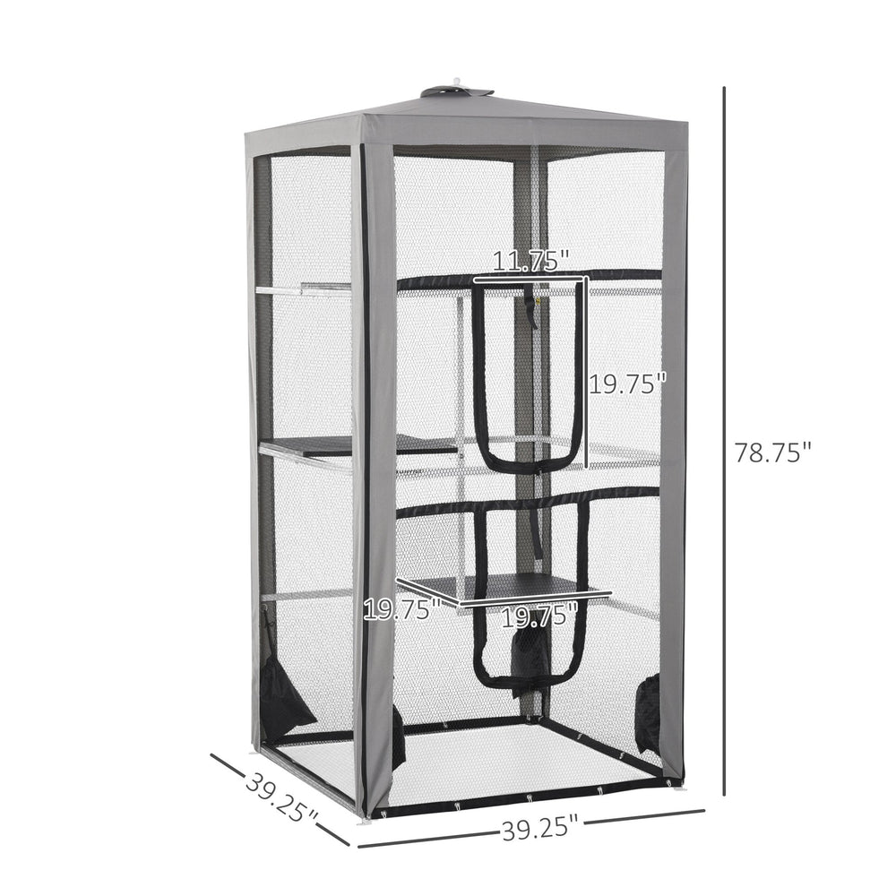 English Elm Cat Enclosure Steel Frame Mesh Catio with Three Climbing Platforms Indoor Outdoor T3971P388045