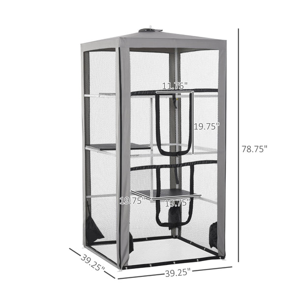 English Elm Cat Enclosure Steel Frame Mesh Catio with Three Climbing Platforms Indoor Outdoor T3971P388045