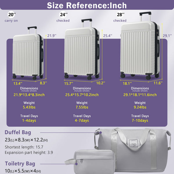 English Elm Luggage Set 5 Piece Abs Hardside Expandable Spinner Wheels Tsa Lock Travel Bags Grey+White N732P326115D
