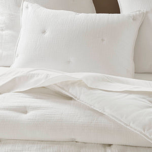 English Elm 3-piece Cotton Muslin Quilt Set Crinkled Texture Embroidered Tacking Breathable Bedding White B035P408347