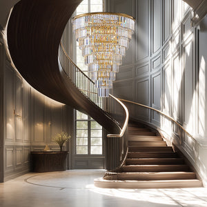 English Elm 48-Inch Gold Tiered Crystal Chandelier — 45-Light E12, 580 Crystal Rods, Mirror Finish, Dramatic Foyer Statement W2869S00030