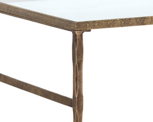 Sunpan Bruna Desk - Hand-Hammered Steel Frame with Antique Brass Finish & Clear Glass Top for Unique Style