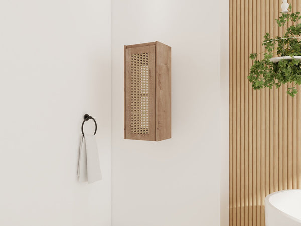 English Elm 12" Bathroom Side Cabinet Wall-Mounted, Soft-Close Hinges, Plywood, Hidden Handle, Space-Saving Storage W999P279375
