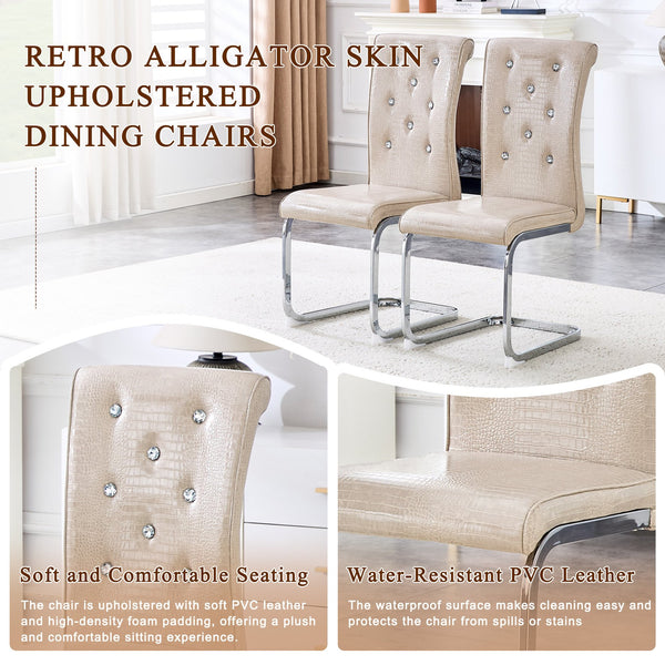 English Elm Luxury Pu Upholstered Dining Chair Set of 4 with Channel Stitching and Metal Legs Beige W1512P491853