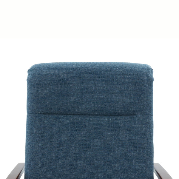 English Elm Tustin Mid-century Push Back Recliner with Chestnut Wood Arms and Performance Fabric Blue B050P429144