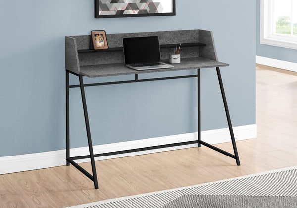 English Elm Computer Desk With Grey Stone Laminate Top & Black Metal Base - Modern Home Office Furniture Solution B2710P219836
