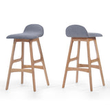 Christopher Knight Home® - Noble House - - 28.5" Mid-Century Modern Upholstered Low Back Barstools (Set Of 2), Gray, Natural Oak Finish