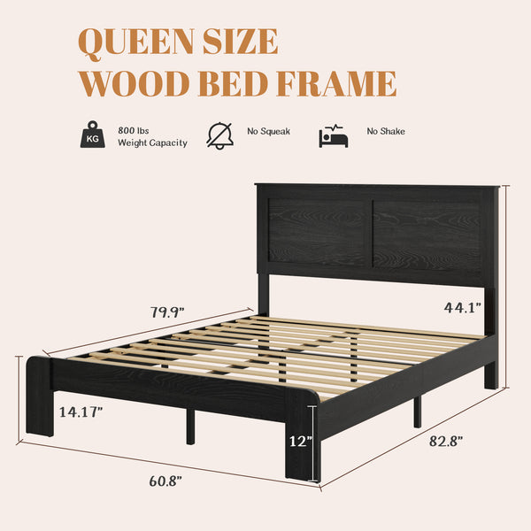 English Elm Bed Frame Queen Size - Sturdy Wood Platform With Noise-Free Design, Easy Assembly & Ample Storage W636P210907