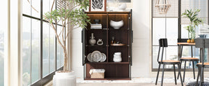 English Elm 51.2'' Freestanding Lighted Display Cabinet With Adjustable Glass Shelves & Hidden Storage For Décor N845P261777D