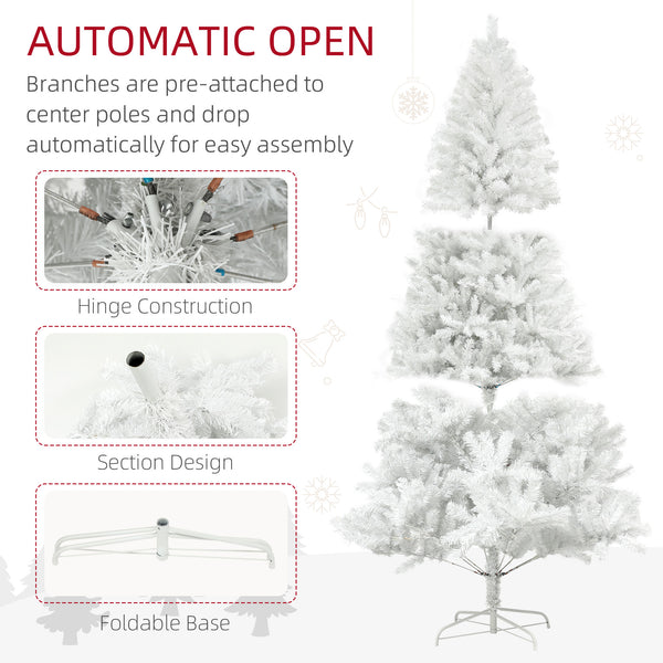 English Elm Homcom 7.5Ft White Artificial Christmas Tree With 1346 Branch Tips, Auto-Open Design & Steel Base W2225P249635