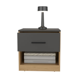 English Elm Alder Modern 19.7" One Drawer Nightstand with Open Shelf, Compact Durable MDF End Table, Gray Oak B070P286464