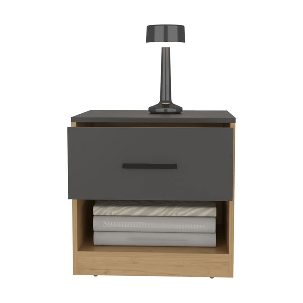 English Elm Alder Modern 19.7" One Drawer Nightstand with Open Shelf, Compact Durable MDF End Table, Gray Oak B070P286464