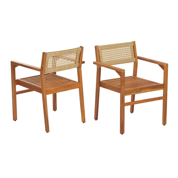 English Elm Dining Chair Set of 2 Wicker and Acacia Wood for Indoor or Covered Patio Use Teak N776P381115T