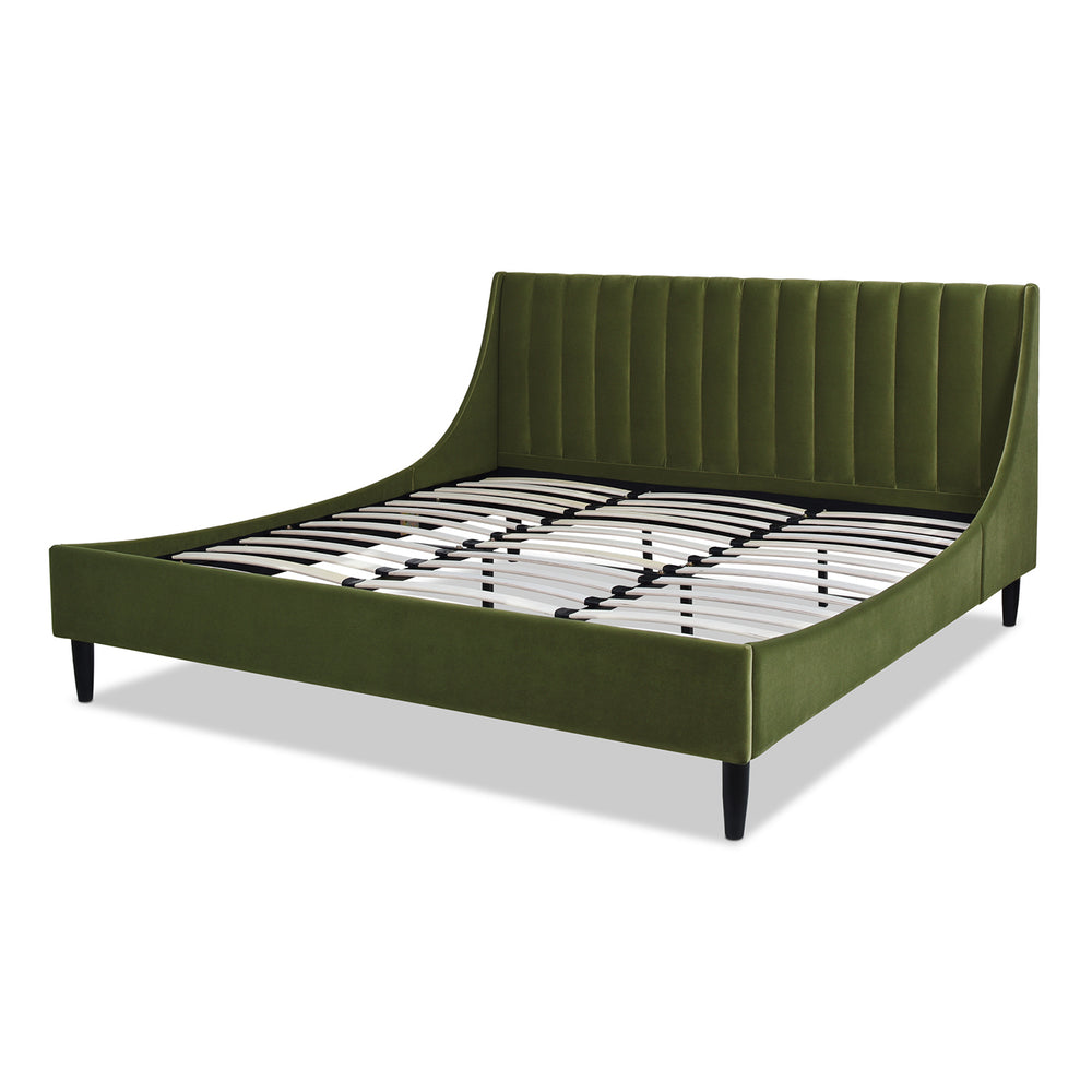 English Elm Jennifer Taylor Home - Aspen King Platform Bed Set With Vertical Tufted Headboard In Olive Green Velvet - Modern Elegance B2719P238522