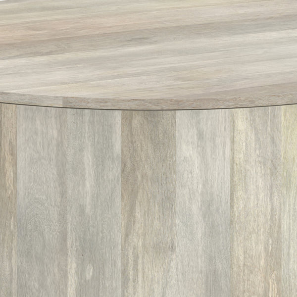 English Elm Millbury Solid Mango Wood Round Coffee Table Rustic Drum Design for Living Room White B136P429081