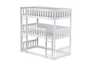 English Elm Twin Triple Rubberwood Bunk Bed with Ladders & Guardrails, Space-Saving Modular Design for Families White W504S00171