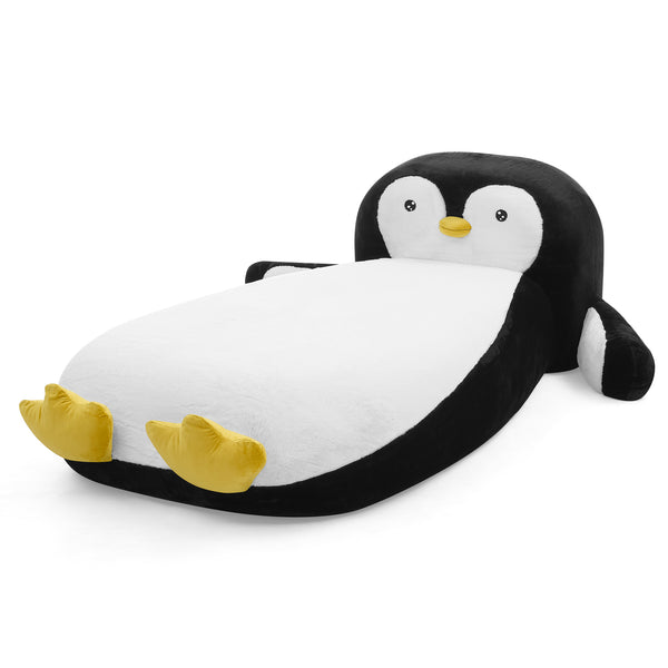 English Elm Twin Penguin Shaped Faux Fur Lounger Bed for Kids Playroom Sponge Filled Floor Chair W1413P384968