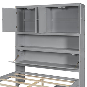 English Elm Full Size Wooden Platform Bed With Usb Charging, Flip-Up Storage Headboard & Under-Bed Drawers N820S00045E