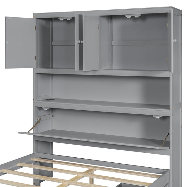 English Elm Full Size Wooden Platform Bed With Usb Charging, Flip-Up Storage Headboard & Under-Bed Drawers N820S00045E