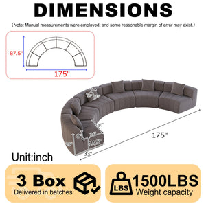 English Elm Chenille Modular Semi Circular Sectional Sofa with Plush Upholstery for Living Rooms Grey W834S00582