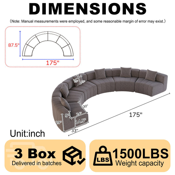 English Elm Chenille Modular Semi Circular Sectional Sofa with Plush Upholstery for Living Rooms Grey W834S00582