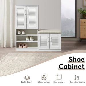 English Elm Multi Functional Shoe Storage Cabinet with Bench and Cushion, 7+3 Adjustable Panels, Ventilated Design for Entryway Ancient White 51.97 L x 17.32 W x 10.24 H W2948P245229
