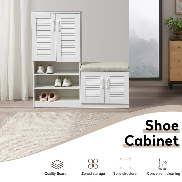 English Elm Multi Functional Shoe Storage Cabinet with Bench and Cushion, 7+3 Adjustable Panels, Ventilated Design for Entryway Ancient White 51.97 L x 17.32 W x 10.24 H W2948P245229