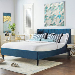 English Elm Jennifer Taylor Home - Aspen Vertical Tufted Queen Platform Bed Set In Luxurious Satin Teal Velvet For Modern Bedrooms B2719P238506