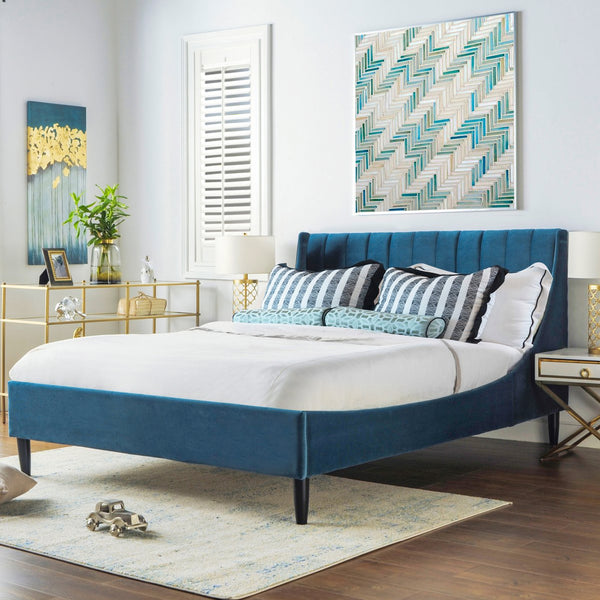 English Elm Jennifer Taylor Home - Aspen Vertical Tufted Queen Platform Bed Set In Luxurious Satin Teal Velvet For Modern Bedrooms B2719P238506