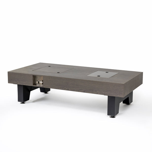 English Elm 54_inch Iron Fire Pit Table Stone Finish with Stainless Burner, Propane Powered, Spacious Patio Centerpiece Natural Wood W3131P277180
