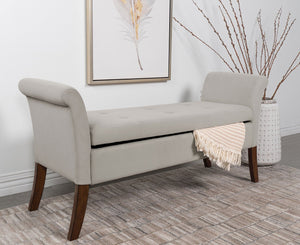 English Elm Velvet Upholstered Storage Bench with Button Tufting, Flared Arms and Wooden Legs, Luxe Hidden Storage Beige B016P383413