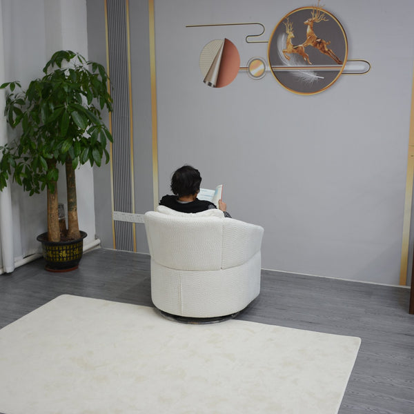 English Elm Modern 360 Degree Swivel Sofa Chair - Beige Velvet Accent, High-Back, Solid Wood Frame, 350lb Capacity W1183P254690