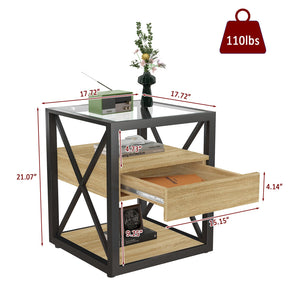 English Elm 1 Modern End Table With Drawer - Stylish Nightstand For Bedroom & Living Room, Industrial Design & Storage W241P246913