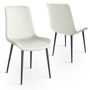 English Elm White PU Leather Dining Chair Set of 2 — Thick Cushion, Metal Legs, Durable PU, Adjustable Feet, 300lb Capacity T3967P399493