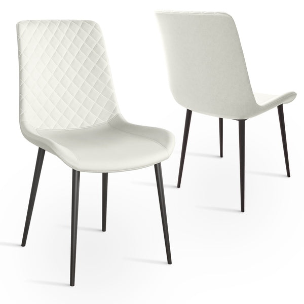 English Elm White PU Leather Dining Chair Set of 2 — Thick Cushion, Metal Legs, Durable PU, Adjustable Feet, 300lb Capacity T3967P399493