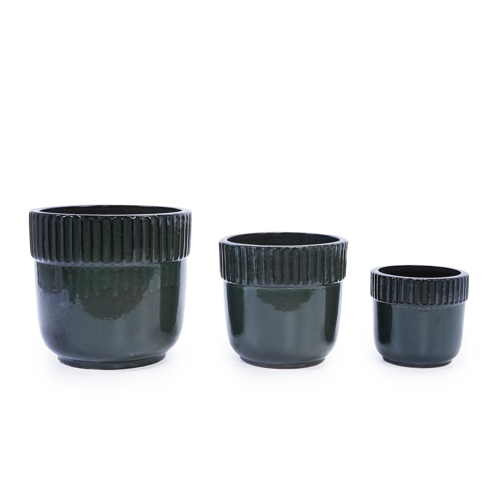 English Elm 3 Pieces Ceramic Flowerpot Set – Handcrafted Antique Black Planters For Indoor & Outdoor Use W3273P321472
