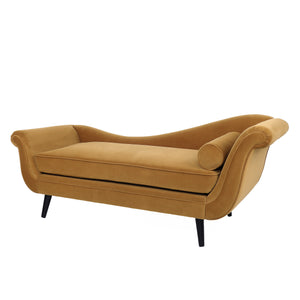 English Elm Chaise Lounge Upholstered Accent Piece Tailored Silhouette for Living Room or Bedroom Dark Yellow N776P396744T