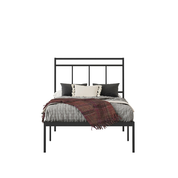 English Elm Twin Metal Platform Bed with Headboard, Black Finish — Space-Saving, Sturdy Support & Under-Bed Storage B356P367950
