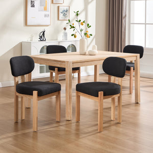 English Elm Wooden Wingback Dining Chairs Chenille Upholstered Set for Farmhouse Kitchen Black W3244P457877