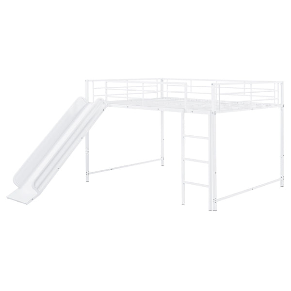 English Elm Full Full over Full Metal Bunk Bed with Slide, Interchangeable Stairs, Gate & Safety Guardrails for Kids White SF000170AAK