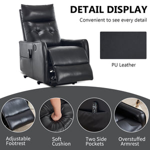English Elm Black Pu Leather Power Lift Recliner with Massage Heat and Usb for Senior Living W1803P364102